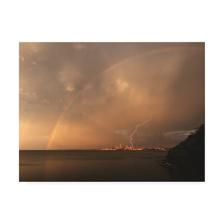 Kurt Shaffer Photographs 'Rainbow And Lightning Over Cleveland' Canvas Art,35x47